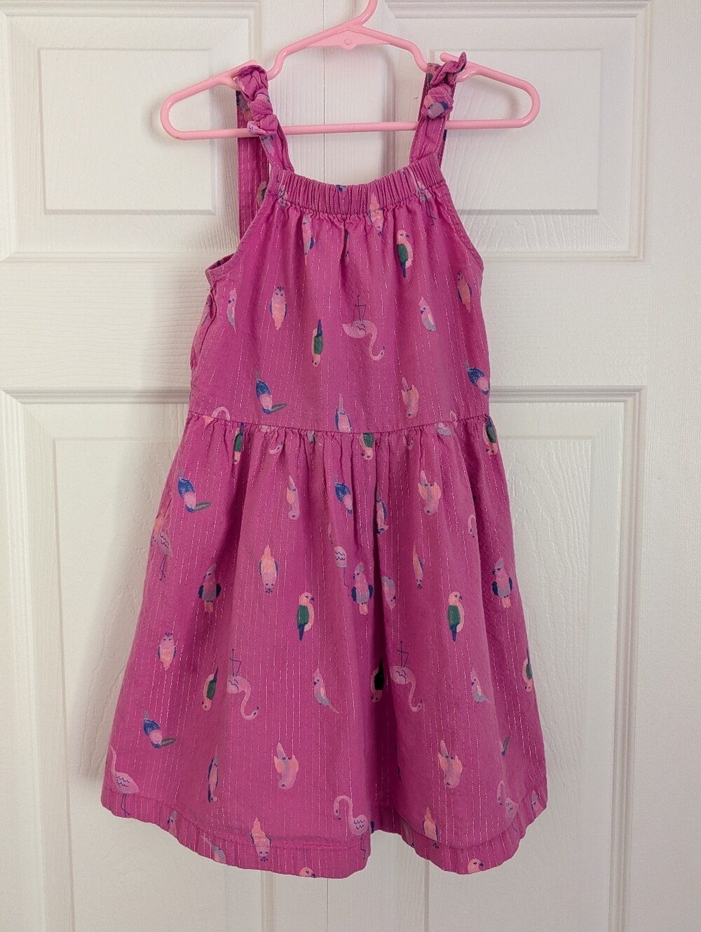 Carter's Pink Flamingo And Parrot Print Tie-Strap Sundress